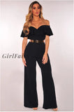 Girlfairy Womens New Standard Size Hot Sale Sexy Ruffle Jumpsuit Black / S Activewear