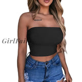 Girlfairy Womens Sexy Crop Top Sleeveless Stretchy Solid Strapless Tube Black / S Shirts & Tops