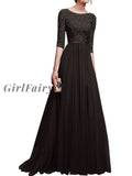 Girlfairy Womens Wedding Lined Long Chiffon Lace Dress Evening Party Dresses Black / S