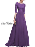Girlfairy Womens Wedding Lined Long Chiffon Lace Dress Evening Party Dresses Purple / S