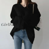 Girlfairy Yitimoky Sweater Women Black White Pullovers Korean Style 2023 New Autumn Winter Loose