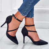 Girlfairy Women Strappy Stiletto Ankle Strap Heeled Pumps