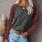 Shirt Ladies Patchwork Blouse Shirts Long Sleeve O-Neck Women Tops Loose Casual Basic Retro And