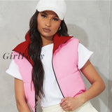 Sleeveless Jacket Vest Women High Street Puffer Cotton-Padded Zip-Up Turtleneck Reversible Coats