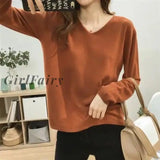 Soft Knitted Women Sweater Solid V-Neck Long Sleeve Spring Autumn Cashmere Vintage Female Tops