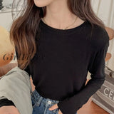 Soft Viscose Knitted Woman Tshirts Vintage Casual Loose Long Sleeve Harajuku Streetwear Women Top
