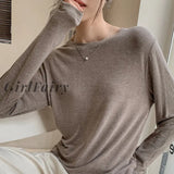 Soft Viscose Knitted Woman Tshirts Vintage Casual Loose Long Sleeve Harajuku Streetwear Women Top