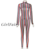 Striped Color Match Two Piece Set For Women Slim Long Sleeve Tops + High Waist Pants Street Sporty