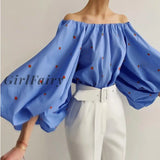 Summer Black Strawberry Printed Shirt Women Blouses White Off The Shoulder Causal Blouse Female Sexy