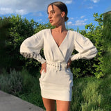 Summer Dress Women Sexy Causal Mini New Arrivals White Bodycon V Neck Prom Evening Party White / Xs