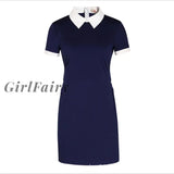 Summer Mini Dress Short Sleeve A-Line For Women Turn-Down Collar Casual Fashion Ladies Clothes Robe