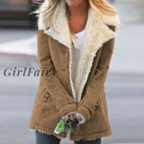 Thick Cotton Women Jacket Warm Faux Fur Lapel Collar Winter Coat Female Casual Solid Button Oversize