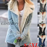 Thick Cotton Women Jacket Warm Faux Fur Lapel Collar Winter Coat Female Casual Solid Button Oversize