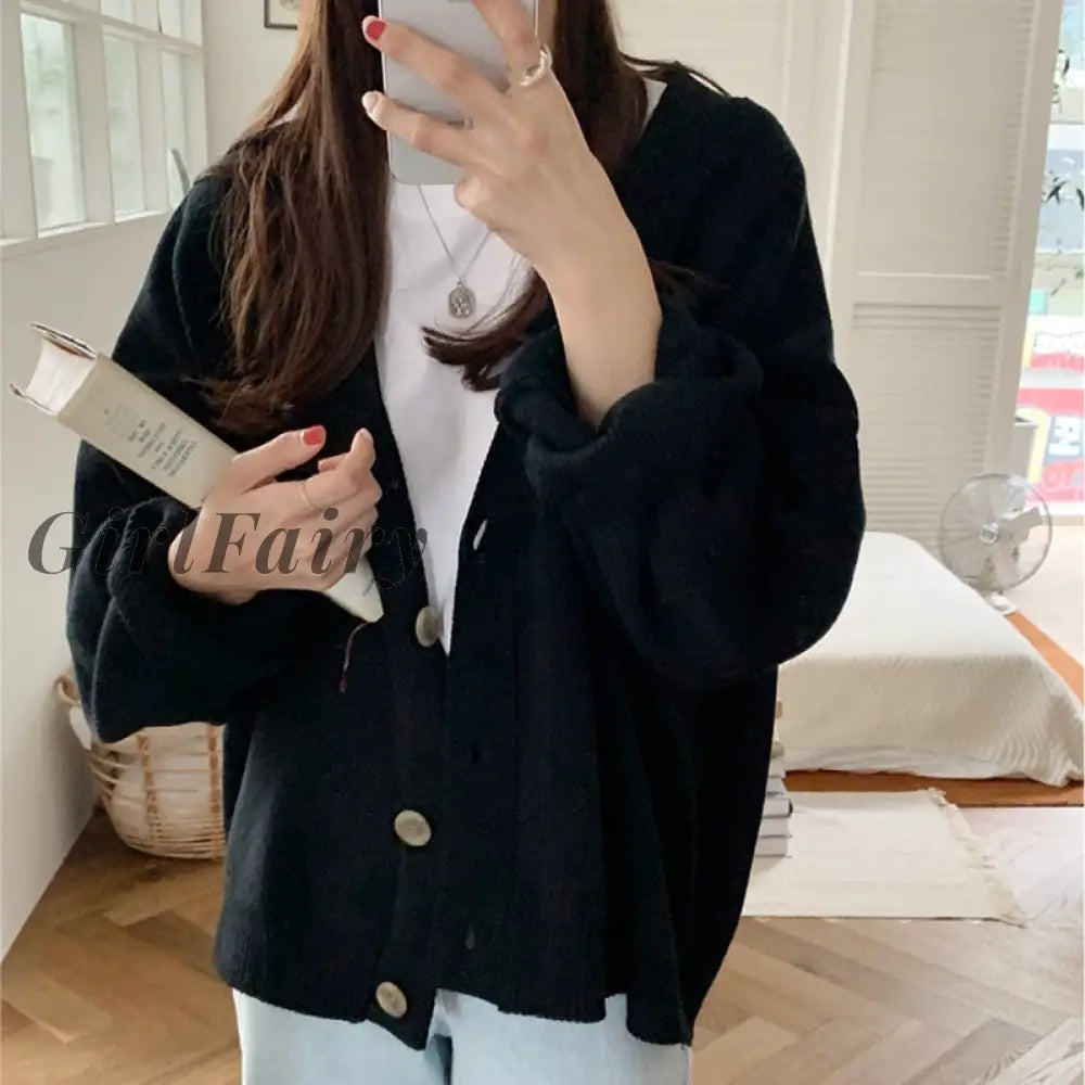 Thick Sweater Womens Oversized V-Neck Cardigan Autumn Winter Fashion Knitted Loose Top Casual Warm