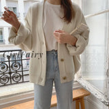Thick Sweater Womens Oversized V-Neck Cardigan Autumn Winter Fashion Knitted Loose Top Casual Warm