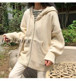 Thicken Solid Oversized Sweater Hooded Coat Korean Pockets Long Sleeve Jacket Autumn Winter Knitted