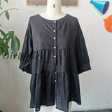 Thin Ruffles Blouse For Women Button A Line Korea Japanese Style Puff Sleeve Tops Female Oversized