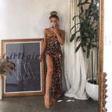 Tiger Print Sexy Long Maxi Dresses For Women Gowns Party Club One Shoulder High Slit Backless