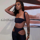 Two Piece Set Women Sexy Hollow Cross Halter Crop Top Backless Suits Casual Waist Cut Out Pants