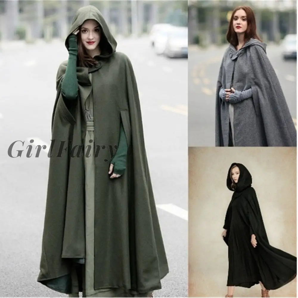 Woman Cape Hooded Long Fashion Coat Cosplay Party Sleeveless Winter Cardigan Halloween Festival
