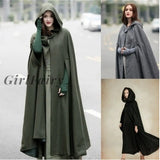 Woman Cape Hooded Long Fashion Coat Cosplay Party Sleeveless Winter Cardigan Halloween Festival Overcoats Womens Solid Cloak