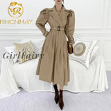 Women Autumn Double Breasted Long Trend Coat Sashes Winter Sleeve Casual Windbreaker Streetwear