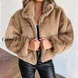 Women Autumn Winter Fluffy Warm Soft Jackets Casual Long Sleeve Ladies Fashion Outerwear Faux Fur