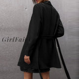 Women Black Blazer Office Lady Long Sleeve Turndown Collar Coat Autumn Winter Fashion Streetwear