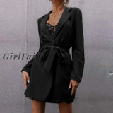 Women Black Blazer Office Lady Long Sleeve Turndown Collar Coat Autumn Winter Fashion Streetwear