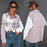 Women Blouse Harajuku Turn-Down Collar Tops And Blouses Casual Lady Womens Shirt Office Patchwork