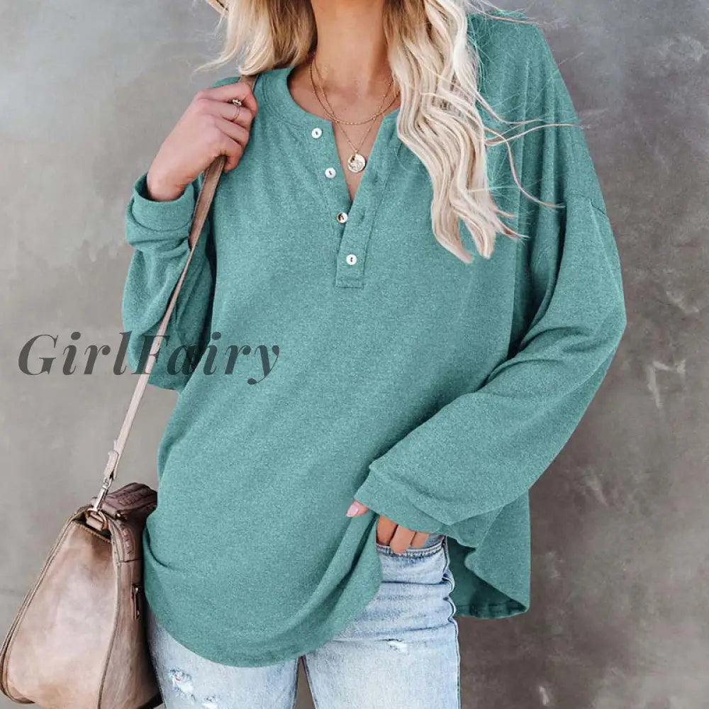 Women Blouse Shirt Long Sleeve Ladies Shirts Button Solid Color Casual Loose Plus Size Tops And