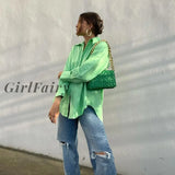 Women Blouses Office Lady Cotton Loose Oversize Tops Green Solid Long Sleeve Shirts Spring Autumn Fashion Streetwear Shirts