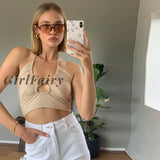 Women Camis Drawstring Hollow Out Hollow Out Halter Sling Tank Crop Tops Solid Skinny Casual Vest Summer Beach Fashion