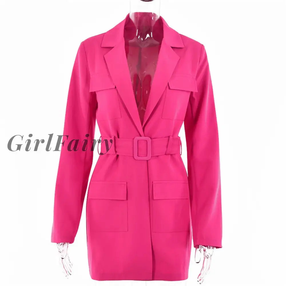 Women Casual Solid Color Blazer Sexy Deep V Neck Long Sleeve Tailored Collar Suit Jacket With Belt