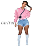 Women Fashion Casual Loose Style Short Coat Letters Embroidery Pattern Button-Down Baseball Uniform