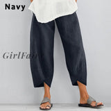 Women Harem Pants Summer Casual Elastic Waist Cotton Linen Wide Leg Vintage Print Loose Trousers