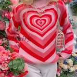 Women Heart Sweater Fashion Y2K Striped Long Sleeve Top Knitted Basic Sweaters Casual Elegant