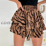 Women High Waist Print Mini Skirt Leopard Summer Casual Ruffles Short Faldas Female Bohemian Elastic A Line Beach Skirts