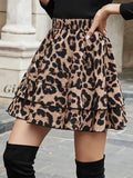 Women High Waist Print Mini Skirt Leopard Summer Casual Ruffles Short Faldas Female Bohemian Elastic