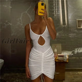 Women Hollow Out Sexy Y2K Clothes Sleeveless Backless Top Ruched Bodycon Mini Dresses Matching Set Club Birthday Party