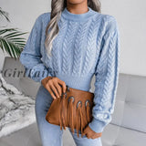 Women Knitted Cropped Sweater Elegant Long Sleeve Top Casual Autumn Winter Basic White Sweaters