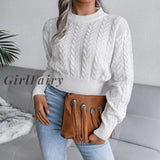 Women Knitted Cropped Sweater Elegant Long Sleeve Top Casual Autumn Winter Basic White Sweaters Fashion Streetwear Pullover