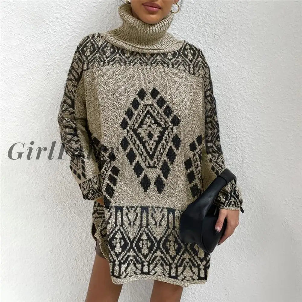 Women Knitted Turtleneck Sweater Fashion Streetwear Vintage Sweaters Chic Sexy Top Basic Jumper