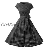 Women New 50S Retro Vintage Dress Polka Dots Short Sleeve Summer Rockabilly Swing Party Black Dress