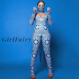 Women Polka Print Skinny Jumpsuit Long Sleeve Turtleneck Sexy Cut Out One Piece Romper Autumn High