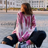 Women Print Multi Striped Knitted Sweaters Oversized Pullovers Long Sleeve O Neck Loose Sweater