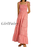 Women Printed Slip Dress Summer Sleeveless Backless Tie Up Boat Neck Maxi Dresses Sexy A-Line New