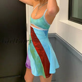 Women Sexy Cutout Colorful Y2K Mini Dress Spaghetti Strap Bodycon Sundress Vintage E-Girl Summer