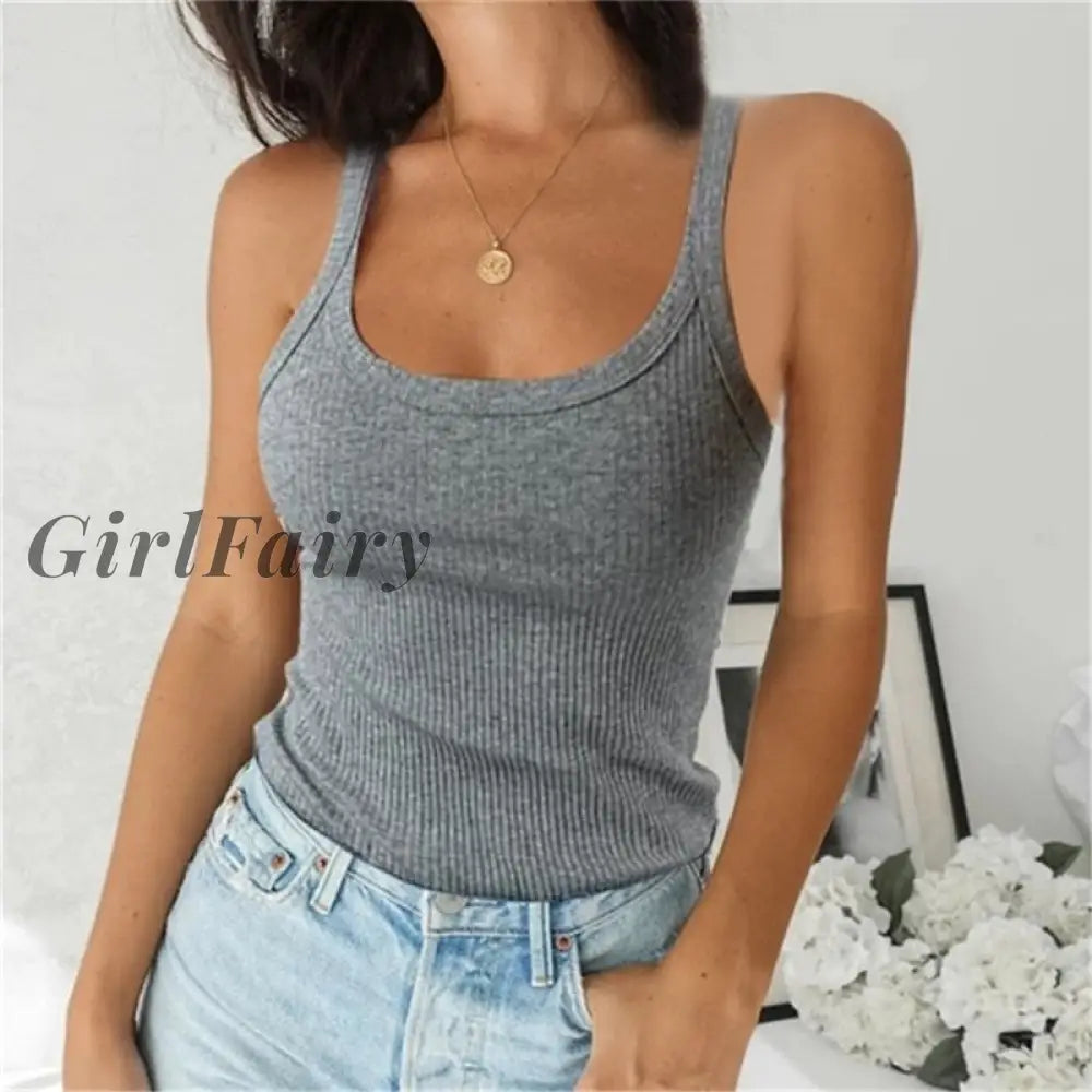 Women Sleeveless Spaghetti Vest Quality Knitted Camis U-Neck Tank Tops Casual Solid Color Basic