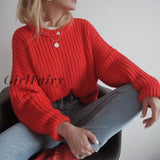 Women Solid Thick Knitted Sweater Autumn Winter Long Sleeve Oversized Female Casual O-Neck Loose